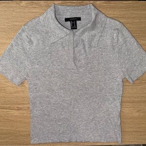 Forever 21 Light Gray Ribbed Polo Top - Size Medium